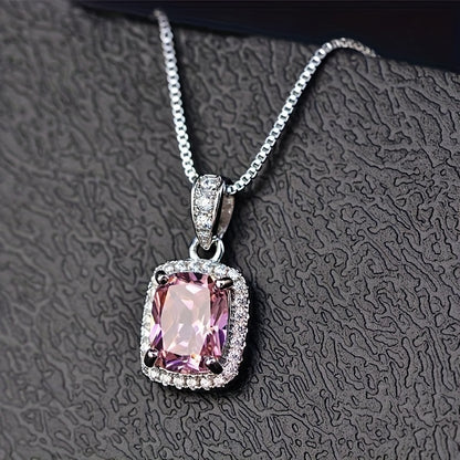 Delicate Silver Plated Faux Amethyst Pendant Necklace Ladies Bridal Wedding Party Jewelry Gift