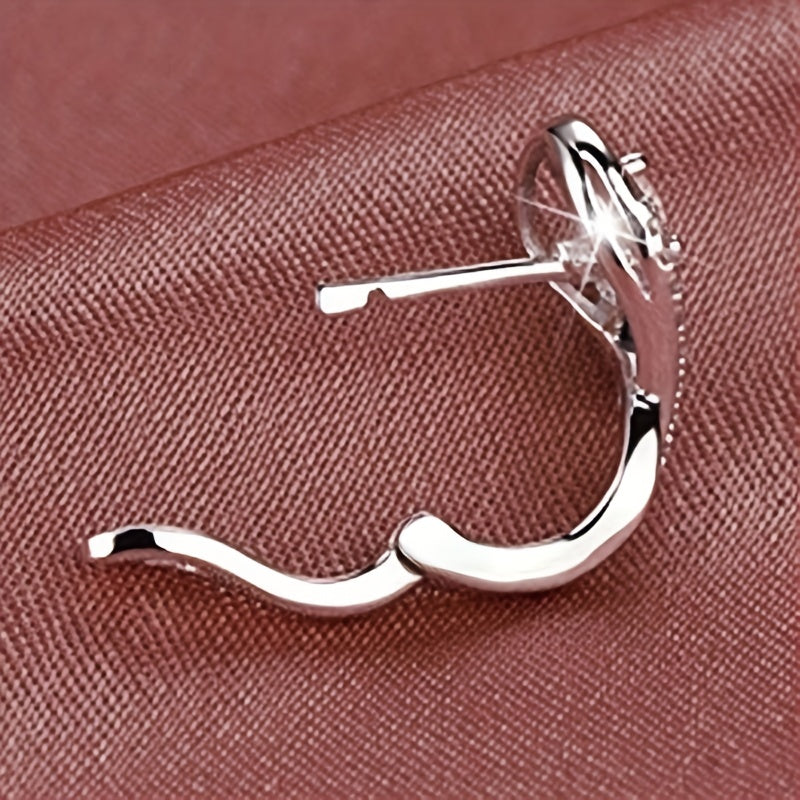 Women's Unique Shape Silver Plated Zircon Earrings, Engagement Wedding Jewelry