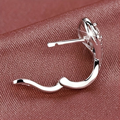 Women's Unique Shape Silver Plated Zircon Earrings, Engagement Wedding Jewelry