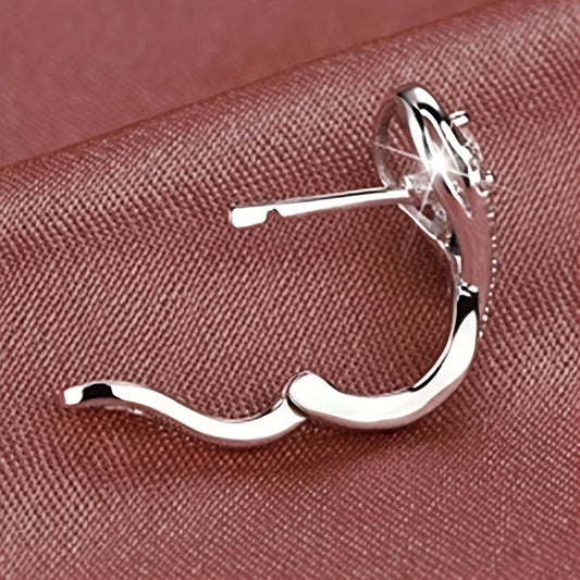 Women's Unique Shape Silver Plated Zircon Earrings, Engagement Wedding Jewelry