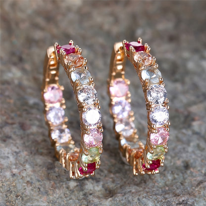 Stylish Rainbow Zircon Ring Earrings - Vintage Bohemian Style Perfect for Party and Everyday Elegance