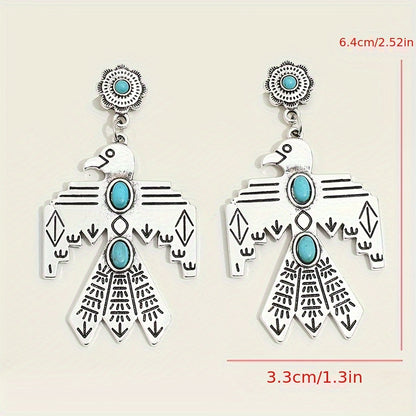 Bohemian Vintage Eagle Totem Turquoise Pendant Earrings - Silver Plated, Stainless Steel Studs, Ladies Only | Perfect for Parties and Vacations