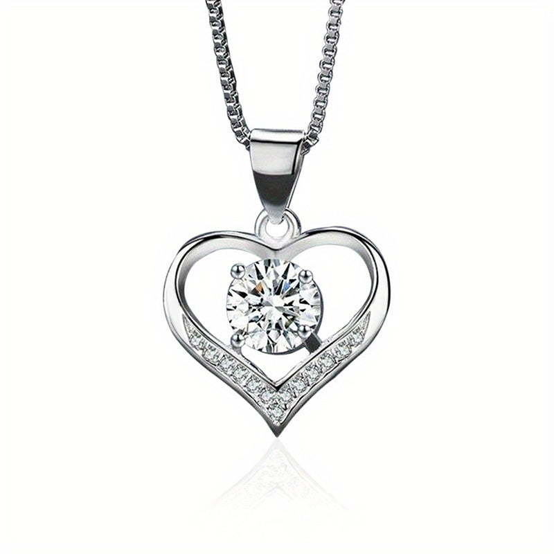 Exquisite Heart Pendant 925 Silver Plated Necklace Bridal Romantic Wedding Jewelry Anniversary Gift