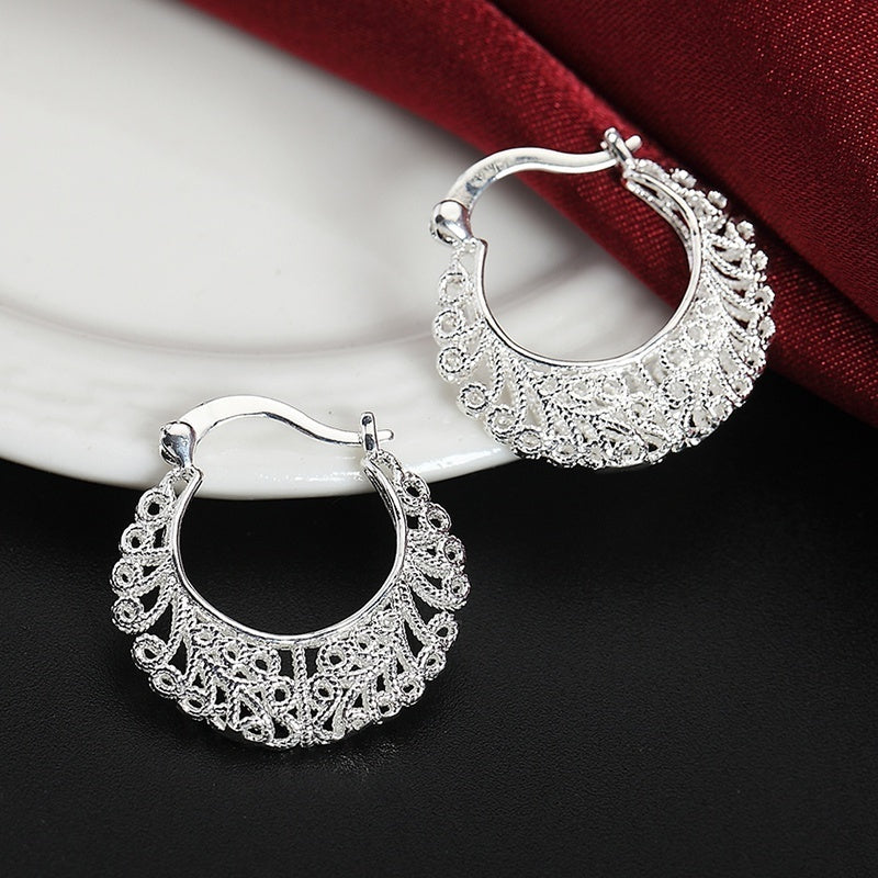 Bohemian Ethnic 925 Silver Plated Vintage Hollow Flower Rattan Earrings Ladies Personality Carved Earrings Bridal Wedding Party Jewelry
