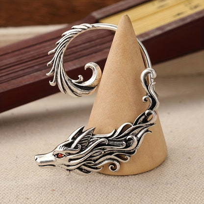 Vintage bohemian wolf earrings without piercing - Copper wolf head earrings with swirl design for all seasons - Unique Christmas holiday gifts, everyday wear non-piercing earrings, antique plated ear ornaments