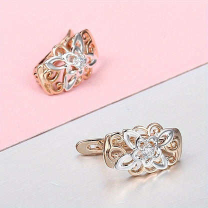 Retro Elegant Flower Shape Zirconia Earrings 18K Gold Plated Ear Jewelry For Women Ladies Banquet Party Anniversary Gift