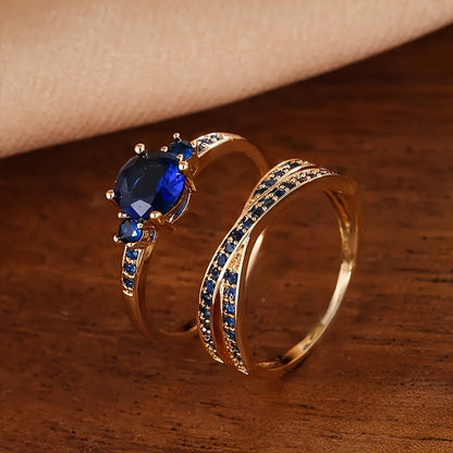 Elegant 2-Piece Set: Vintage and Sexy Sparkling Zircon Timeless Ring - Perfect for Weddings, Engagements and Everyday Glamour