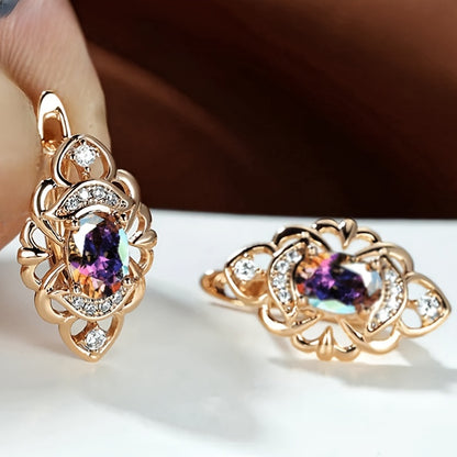 Zirconia hollow earrings, copper earrings, fashionable and elegant jewelry, trendy Women's gifts