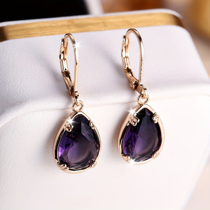 Elegant Purple Teardrop Earrings - Bohemian Copper Cubic Zirconia for Party and Everyday Gorgeous, Banquet Earrings