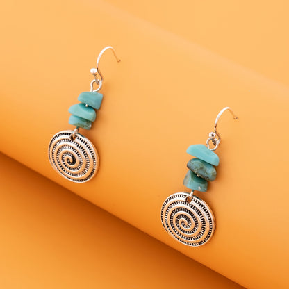 Bohemian Silver Plated Spiral Pendant Earrings Vintage Modern Pendant Earrings with Zinc Alloy Stone Elegant Holiday Birthday Gift for Female Sisters Lover 1 Pair