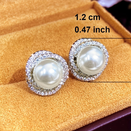 1 pair of classic elegant imitation pearl stud earrings, bridal wedding engagement banquet earrings, pearl earrings