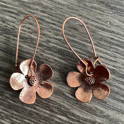 Antique red copper flower design earrings, retro ethnic style unique statement women's earrings