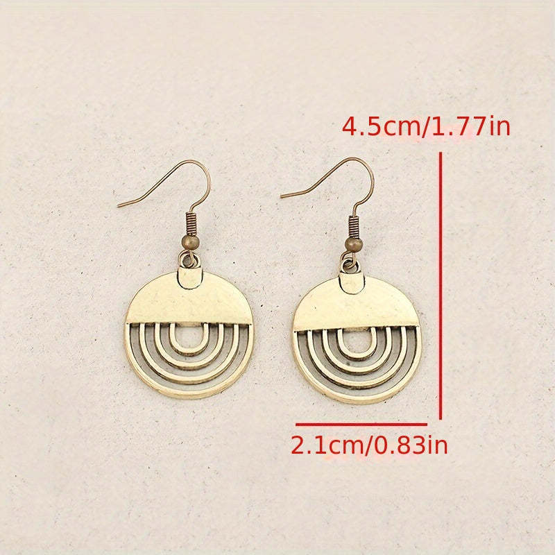 Geometric round hollow design hook earrings, retro ethnic style zinc alloy jewelry, exquisite women's gifts, daily leisure