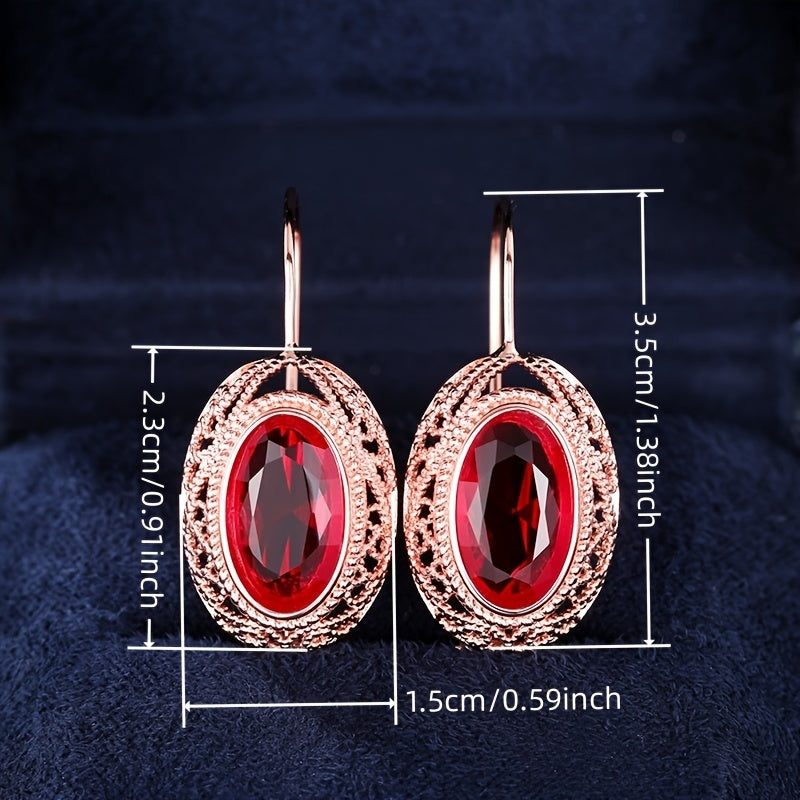 1 pair of retro luxury hollow design synthetic gem ring earrings, Women's January birthday stone, copper plated without nickel, suitable for parties, banquets, weddings, anniversary gifts, wedding jewelry | luxury earrings | meticulous craftsmanship