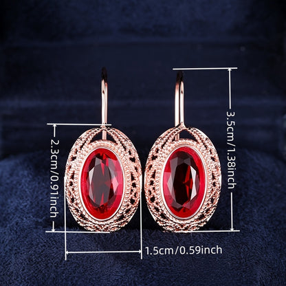 1 pair of retro luxury hollow design synthetic gem ring earrings, Women's January birthday stone, copper plated without nickel, suitable for parties, banquets, weddings, anniversary gifts, wedding jewelry | luxury earrings | meticulous craftsmanship