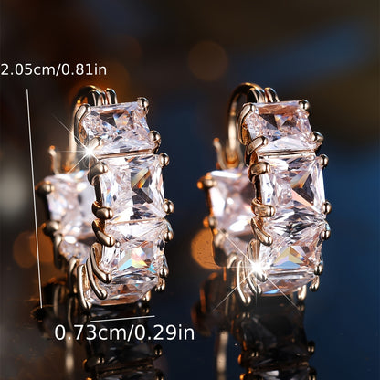 Elegant retro style full square cut synthetic cubic zirconia earrings, copper material, classic multi-purpose drop earrings, suitable for women's daily wear and vacation, ready to give gifts