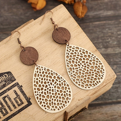 Vintage style hollow PU leather hanging earrings, iron pillars, no feathers, suitable for daily wear and gift giving, multi-functional jewelry | vintage earrings | iron ear hooks, novelty earrings