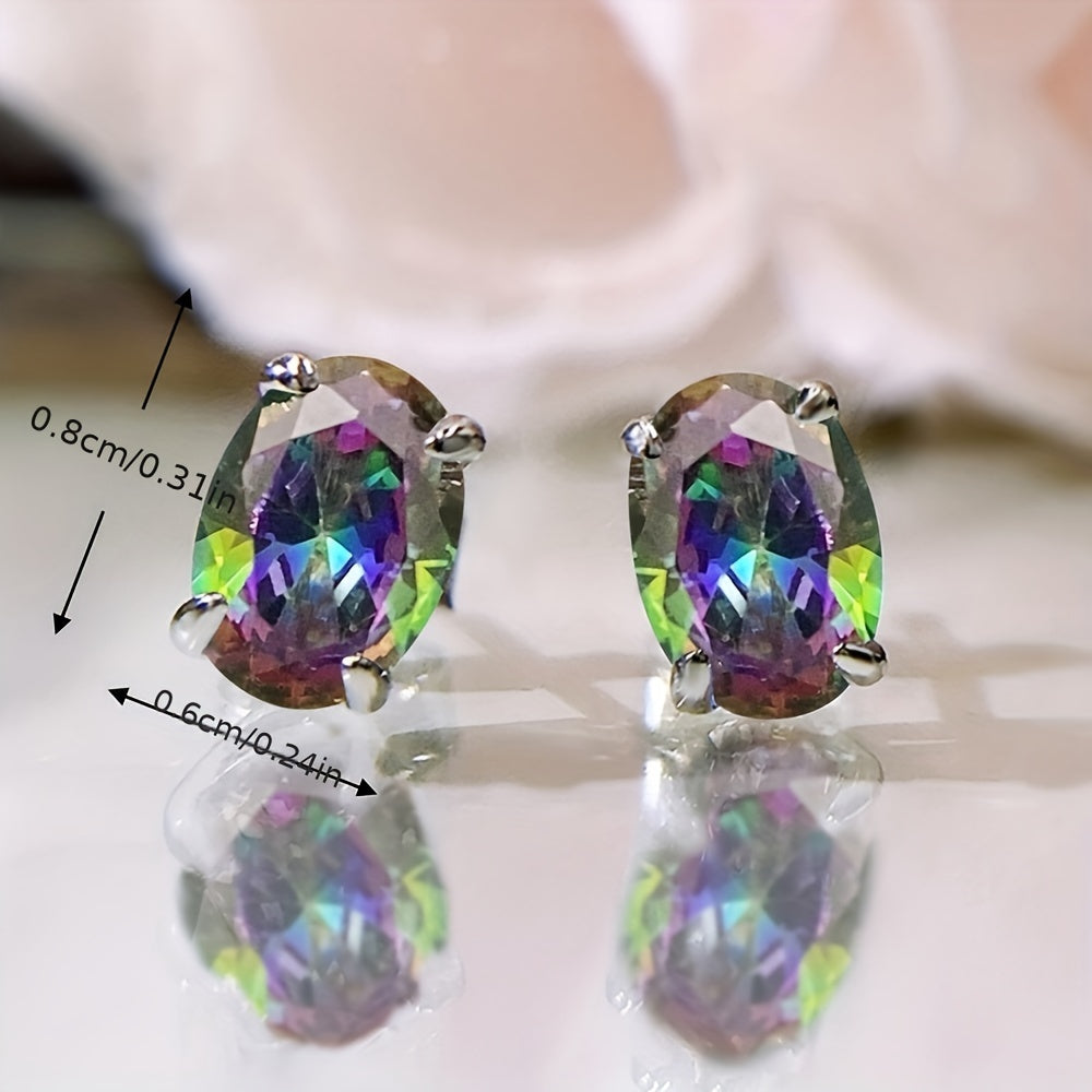 1 pair of simple oval design stud earrings, inlaid with cubic zirconia elegant luxury style women's daily party earrings