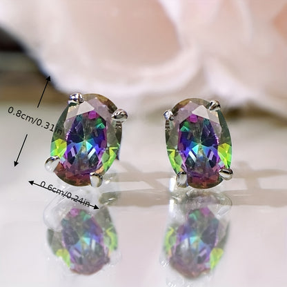 1 pair of simple oval design stud earrings, inlaid with cubic zirconia elegant luxury style women's daily party earrings