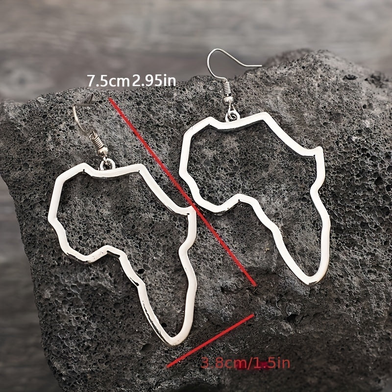 Africa map design pendant earrings, silver-plated alloy, retro minimalist style, women's gifts