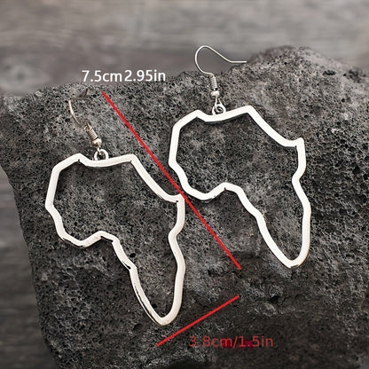 Africa map design pendant earrings, silver-plated alloy, retro minimalist style, women's gifts