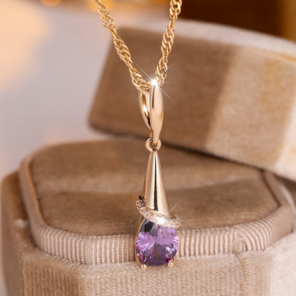 1 elegant bohemian copper pendant necklace with purple synthetic Zirconia, Women's long pendant design, perfect for Casual Attire and gift giving, Thanksgiving is perfect