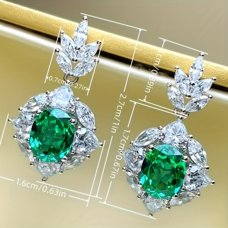 1 Pair of Elegant Ladies Hanging Earrings - Retro Style Synthetic Emerald and Diamond Embellishment, Nickel-Free Copper, Perfect for Parties and Casual Attire, Special Occasion Earrings | Luxury Style | Synthetic Emerald Earrings, Novel Earrings