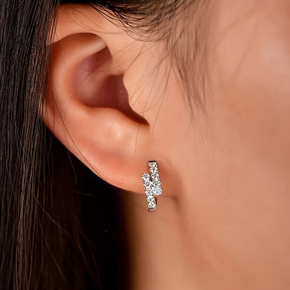 Ladies Elegant Simple Earrings - a pair of synthetic zircon paved copper rings, nickel-free plating, April birthstone, perfect for everyday wear and party occasions