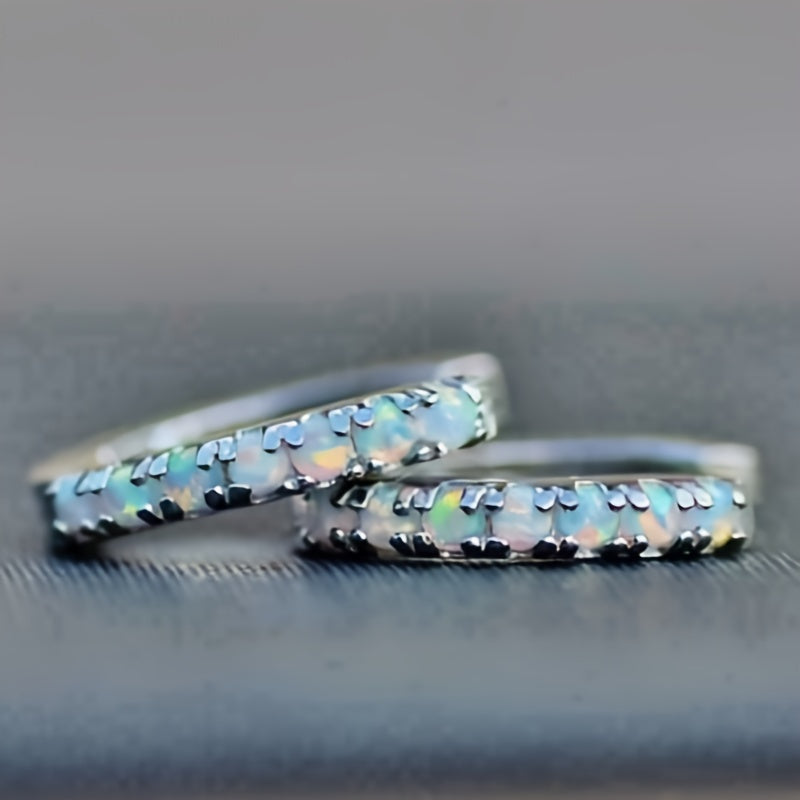 1 Pair of Bohemian Synthetic Opal Ring Earrings Women's - Elegant Vintage Jewelry with Iridescent Blue, Green, Yellow, and Pink Opals, Nickel-Free Copper Band, Perfect for Parties, Everyday Wear, and Festivals |Copper Earrings, Novelty Earrings