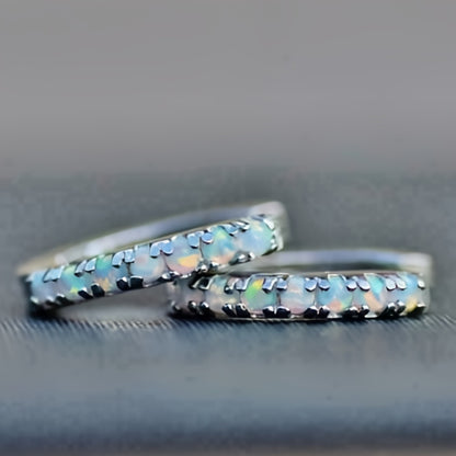 1 Pair of Bohemian Synthetic Opal Ring Earrings Women's - Elegant Vintage Jewelry with Iridescent Blue, Green, Yellow, and Pink Opals, Nickel-Free Copper Band, Perfect for Parties, Everyday Wear, and Festivals |Copper Earrings, Novelty Earrings