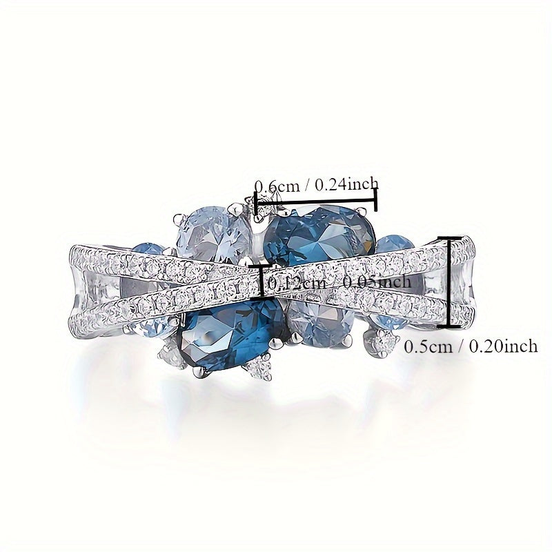 Creative Design X Cross Hollow Ring Set with Sea Blue Synthetic Gemstone, Perfect for Engagement, Weddings, Parties and Anniversary Gifts