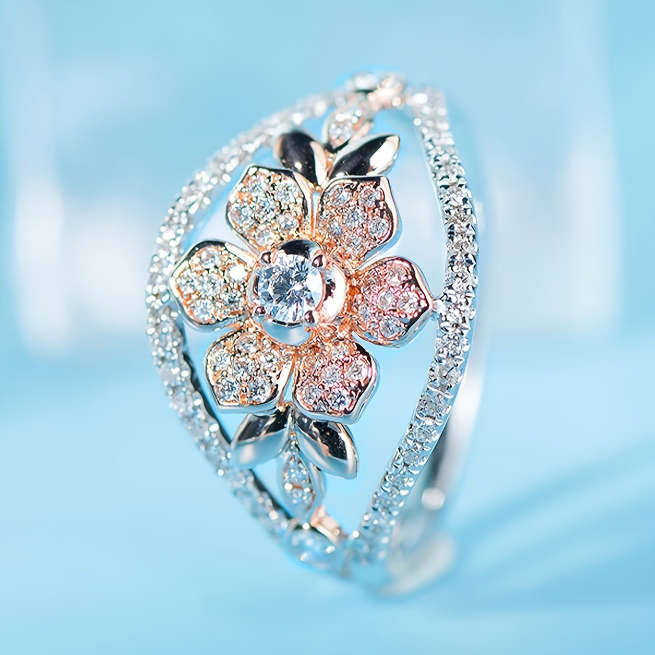 Elegant Bohemian floral engagement ring in unplated copper for weddings and banquets