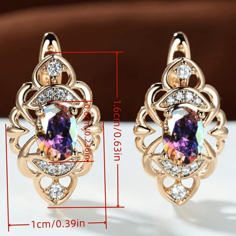 Zirconia hollow earrings, copper earrings, fashionable and elegant jewelry, trendy Women's gifts