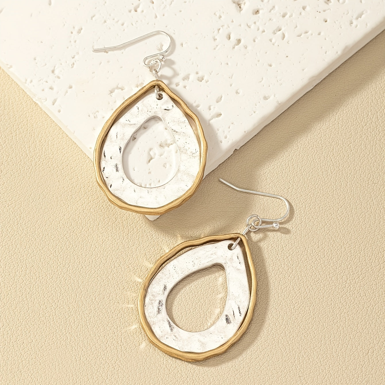 Fashion Women's daily leisure gift, retro simple wind zinc alloy double-layer hollow water drop pendant earrings