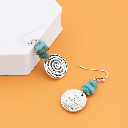 Bohemian Silver Plated Spiral Pendant Earrings Vintage Modern Pendant Earrings with Zinc Alloy Stone Elegant Holiday Birthday Gift for Female Sisters Lover 1 Pair