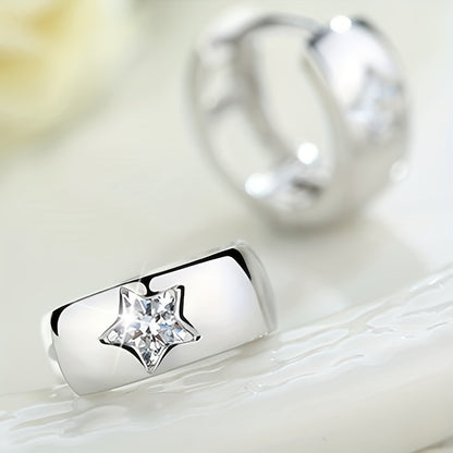 925 silver plated ring earrings, Zirconia star pattern earrings, wedding accessories, simple style, Women's jewelry.