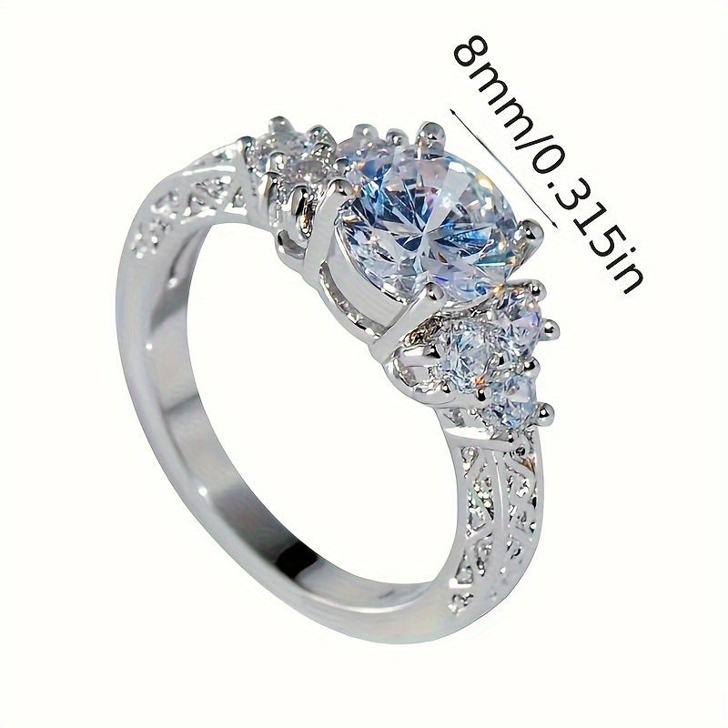 1 Exquisite Fashion Engagement Ring, Stylish White Square Crystal Zircon Ladies Ring, Anniversary Bridal Wedding Jewelry
