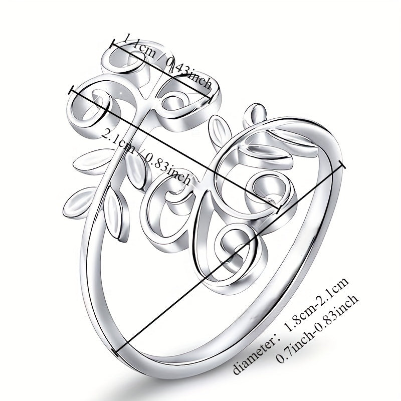 Silver-plated simple style wrapping ring, hollow leaf design, suitable for men and women to match daily clothing party accessories