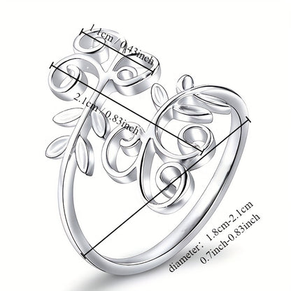 Silver-plated simple style wrapping ring, hollow leaf design, suitable for men and women to match daily clothing party accessories