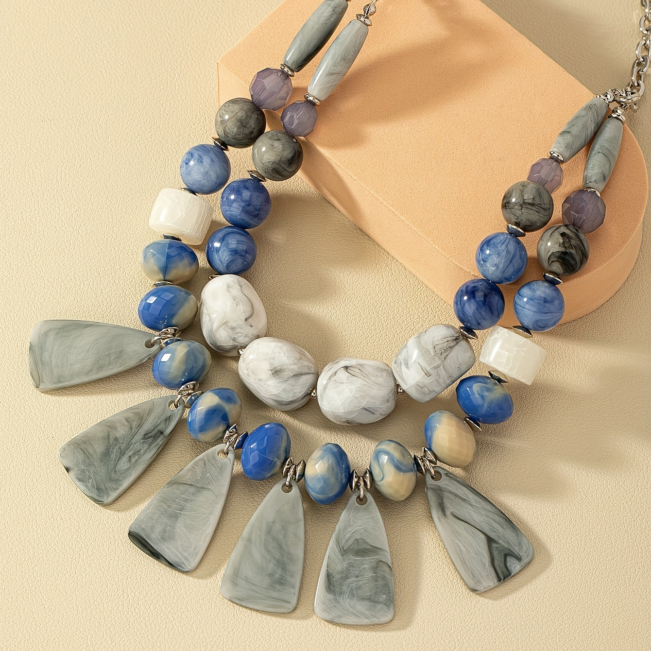 Exaggerated Beaded Bohemian Tassel Turquoise Beaded Double Necklace