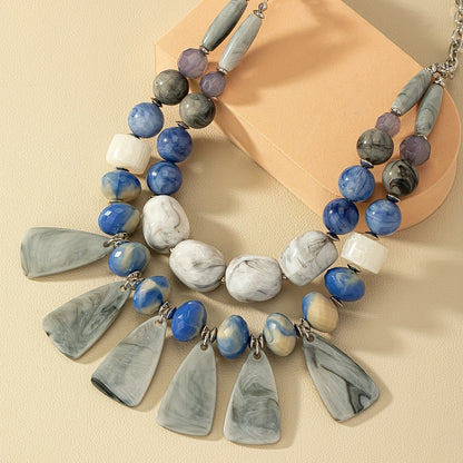 Exaggerated Beaded Bohemian Tassel Turquoise Beaded Double Necklace