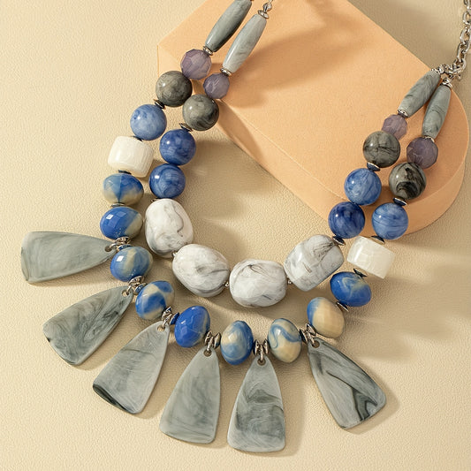 Exaggerated Beaded Bohemian Tassel Turquoise Beaded Double Necklace