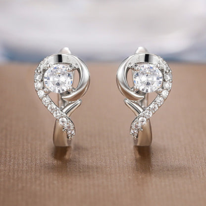 Women's Unique Shape Silver Plated Zircon Earrings, Engagement Wedding Jewelry