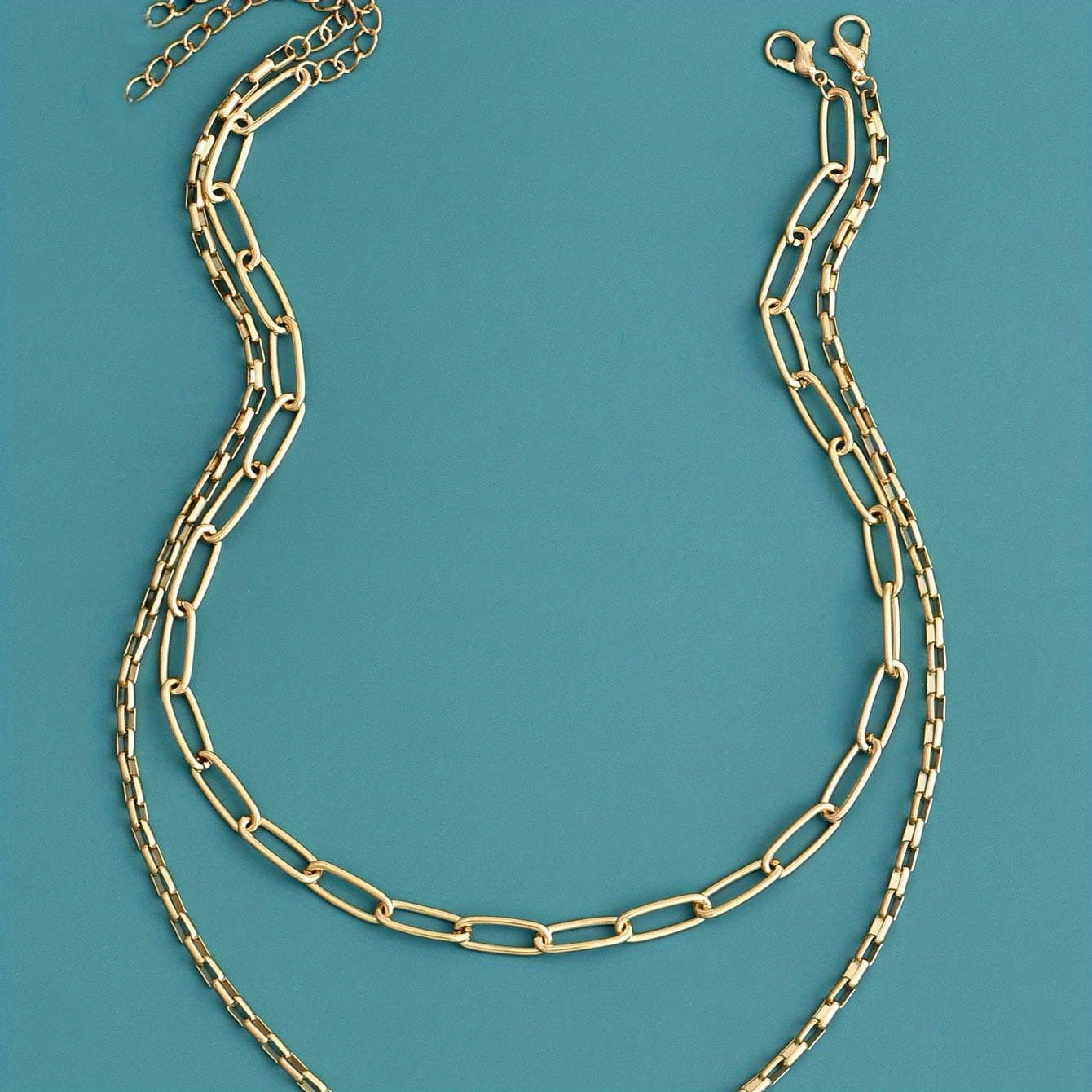 Fashion chain necklace, adjustable hip-hop collarbone chain set of 2 pieces