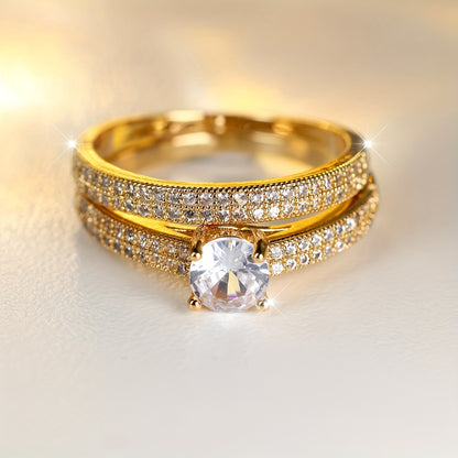 Elegant Bridal Ring Set with Cubic Zirconia-Bohemian Engagement & Wedding Bands, Ladies Copper Synthetic Gemstones