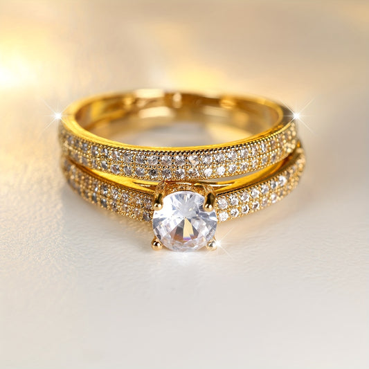 Elegant Bridal Ring Set with Cubic Zirconia-Bohemian Engagement & Wedding Bands, Ladies Copper Synthetic Gemstones