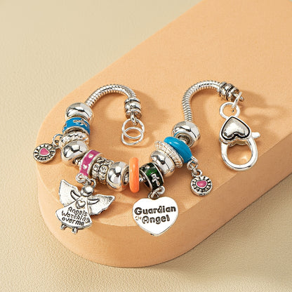 Love Angel Pendant Bracelet With Colorful Beads 14K Plated Alloy Hand Jewelry For Women & Girls