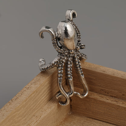 Antique Octopus Design Ear Clips, Bohemian Ocean Style, Zinc Alloy Silver Plated Jewelry, Creative Beach Party Earrings