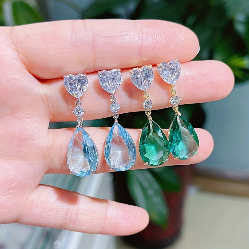 Heart and Drop Shapes Colorful Synthetic Gemstone Decorative Pendant Earrings Elegant Luxury Style Banquet Party Earrings