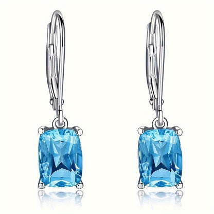Blue zircon pendant, earrings, copper earrings, fashionable and elegant jewelry, women's trend gifts.